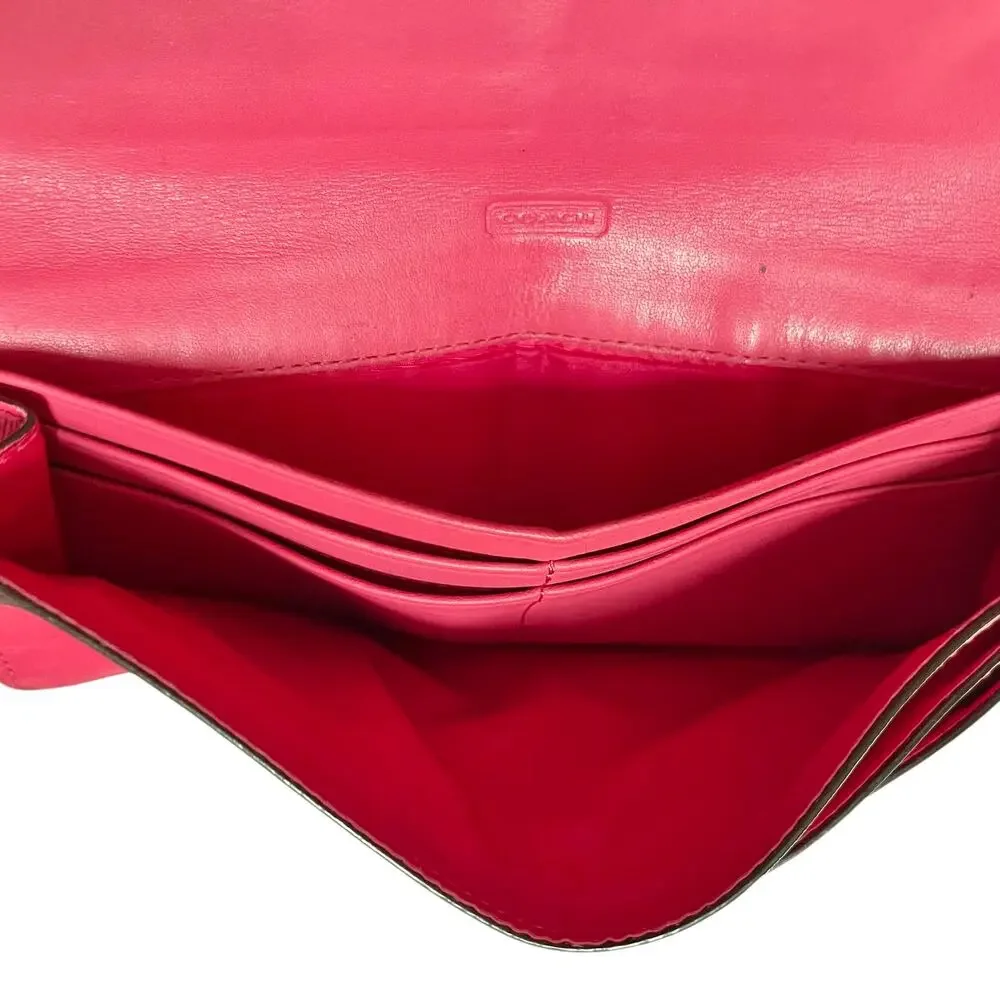 Coach Scarlet Pink Saffiano Leather Slim Soft Wallet #F49350